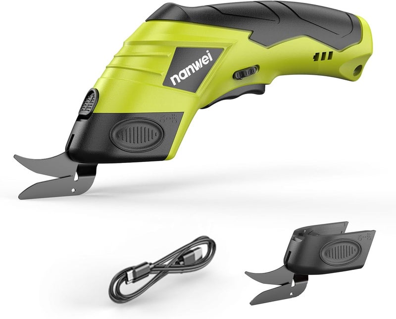 NANWEI Electric Scissors Cordless, Type-C Rechargeable Cardboard Cutter with 2 Blades,4.2V High‑torque Motor,for Thin Cardboard Fabric Carpet Leather (Green) - Image 1